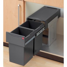 Pull Out Waste Bin for Hinged Door Cabinets Hailo Tandem Installation behind hinged doors 2x 15 litre bins graphite grey