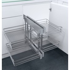 Pull Out Corner Unit Complete Set Saphir Mesh Baskets Vauth-Sagel VS COR Flex For cabinet width 1000 mm for door width 500 mm saphir mesh chrome wire baskets
