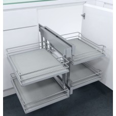 Pull Out Corner Unit Complete Set Premea Solid Base Baskets Vauth-Sagel VS COR Flex For cabinet width 1000 mm for door width 500 mm premea grey solid base silver wire baskets