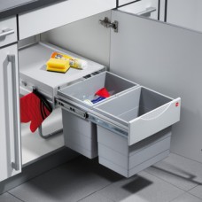 Pull Out Waste Bin 2x 18 and 4x 10 Liters Hailo Space Saving Tandem For cabinet width min. 400 mm 2x 18 litres installation height 326 mm