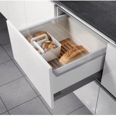 Pantry Box for 600 mm Wide Drawers Hailo with one carrier box wooden grid for bakery products and plastic grid for vegetables White