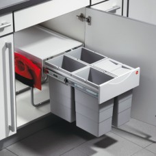 Pull Out Waste Bin 2x 18 and 4x 10 Liters Hailo Space Saving Tandem For cabinet width min. 400 mm 4x 10 litres installation height 392 mm