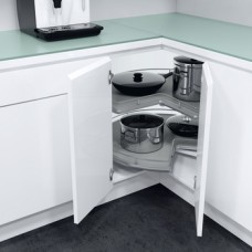 Corner Pull Out Shelving Unit for Base Cabinets Pole-Free Vauth-Sagel VS COR Wheel Pro For cabinet width 900 mm three quarter carousel grey/silver