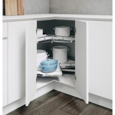 Corner Pull Out Shelving Unit for Base Cabinets Pole-Free Vauth-Sagel VS COR Wheel Pro For cabinet width 900 mm three quarter carousel white/chrome
