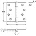 Butt Hinge Concealed Bearing 3 Knuckle Fixed Pin 102 x 102 mm Stainless Steel Staggered hole pattern Square corners satin