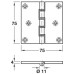 Projection Butt Hinge DPBW 75 x 75 mm Brass 11 mm Ø knuckle Satin chrome