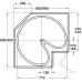 Carousel Set Grey Plastic with Railing Three Quarter Circle for Corner Unit Ninka Pro Arc® Suitable for 800 x 800 mm or 900 x 900 mm corner cabinets Spindle height 667-713 mm for cabinet width 800/900 mm aluminium effect rail
