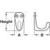 Coat Hook Single Aluminium 30-35 x 36-42 mm Height 42 mm depth 35 mm