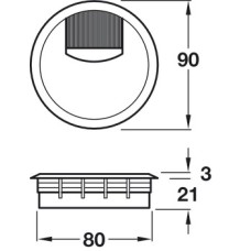 Cable Outlet Ø 80 mm Two Part Plastic With flexible brush seal Black finish
