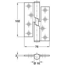 Butt Hinge 102 x 76 mm Grade 304 Stainless Steel size 101 mm Rising hinge anti-clockwise closing satin