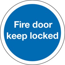 Fire Door Mandatory Sign 1 mm Thick Rigid Plastic Ø 76 mm self adhesive fixing sign: 'Fire door keep locked'
