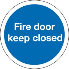 Fire Door Mandatory Sign 1 mm Thick Rigid Plastic Ø 76 mm self adhesive fixing sign: 'Fire door keep closed'