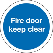 Fire Door Mandatory Sign 1 mm Thick Rigid Plastic Ø 76 mm self adhesive fixing sign: 'Fire door keep clear'