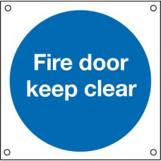 Fire Door Mandatory Sign 1 mm Thick Rigid Plastic 80 x 80 mm screw fixing sign: 'Fire door keep clear'