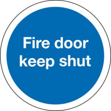Fire Door Mandatory Sign 1 mm Thick Rigid Plastic Ø 76 mm self adhesive fixing sign: 'Fire door keep shut'