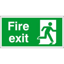 Standard Fire Sign Fire Exit 400 x 200 mm Rigid Plastic Drilled for screw fixing Sign: 'Fire Exit' man running right