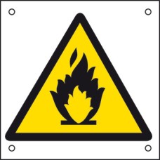 Prohibition and Hazard Sign 1 mm Thick Rigid Plastic Drilled for screw fixing 200 x 200 mm sign: 'Flammable' hazard