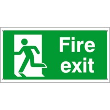 Standard Fire Sign Fire Exit 400 x 200 mm Rigid Plastic Drilled for screw fixing Sign: 'Fire Exit' man running left