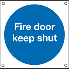 Fire Door Mandatory Sign 1 mm Thick Rigid Plastic 80 x 80 mm screw fixing sign: 'Fire door keep shut'