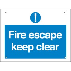 Fire Escape/Exit Mandatory Sign 1 mm Thick Rigid Plastic Drilled for screw fixing 400 x 300 mm Sign: 'Fire escape keep clear'