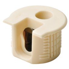 Connector Housing Plastic Rafix-20 With and without dowel with and without ridge with tightening element For wood thickness 19 mm dim. A: 9.5 mm drilling depth X 14.2<sup>+0.2</sup> beige