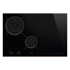 Hob Mixed Fuel with Gas Burners and Induction Multizone 750 mm Smeg Dolce Stil Novo PM6721WLDR - Eclipse black glass with copper trim