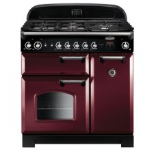 Range Cooker Natural Gas 900 mm Rangemaster Classic 90 Cranberry finish chrome trim