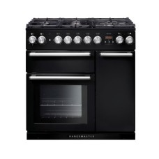 Range Cooker Dual Fuel 900 mm Rangemaster Nexus 90 Black finish chrome trim