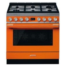 Range Cooker Dual Fuel Pyrolytic Multifunctional Single Cavity 900 mm Smeg Portofino CPF9GPOR - Orange