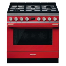 Range Cooker Dual Fuel Pyrolytic Multifunctional Single Cavity 900 mm Smeg Portofino CPF9GPR - Red