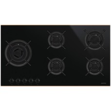 Hob Gas on Glass Ceramic with Five Burners 900 mm Smeg Dolce Stil Novo PV695LCNR - Eclipse black glass with copper trim