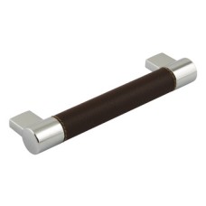 Bar Handle Zinc Alloy Feet Fixing Centres 128-224 mm Domino Polished chrome feet with black leather effect centre fixing centres 128 mm