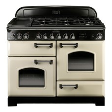 Range Cooker Electric Ceramic 1100 mm Rangemaster Classic Deluxe 110 Black finish brass trim
