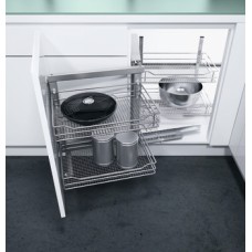 Swing Out Corner Storage Saphir Mesh Chrome Wire Baskets Vauth-Sagel VS COR Fold For cabinet width 800 mm for door width 400 mm left hand