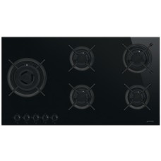Hob Gas on Glass Ceramic with Five Burners 900 mm Smeg Dolce Stil Novo PV695LCNX - Eclipse black glass with polished stainless steel trim