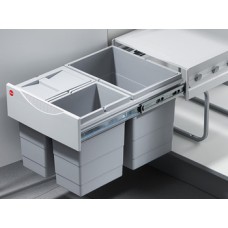 Waste Bin Pull Out 1x 18 2x 8 Liters Hailo Space Saving Tandem Installation behind hinged doors For cabinet width min. 400 mm