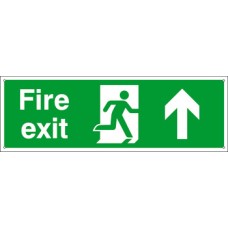 Standard Fire Sign Fire Exit 600 x 200 mm Rigid Plastic Drilled for screw fixing Sign: 'Fire Exit' man running with arrow (up)