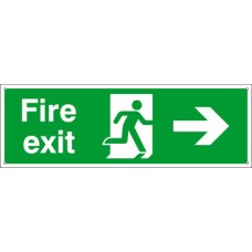 Standard Fire Sign Fire Exit 600 x 200 mm Rigid Plastic Drilled for screw fixing Sign: 'Fire Exit' man running with arrow (right)