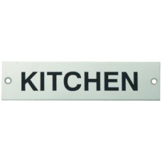 Sign 140 x 35 mm Stainless Steel Black silk screened text Sign: KITCHEN satin