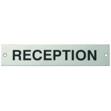 Sign 175 x 35 mm Stainless Steel Black silk screened text Sign: RECEPTION satin