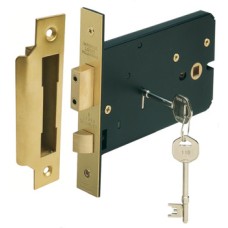 Horizontal 5 Lever Sash Lock Mortice 57 mm Backset Stainless Steel or Brass Latch operated by knobs Backset 57 mm case size 151 mm satin brass