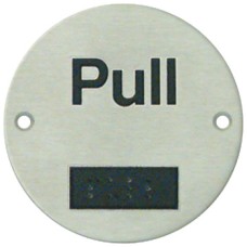 Tactile Symbols Ø 76 mm 1.5 mm Thick Stainless Steel Symbol: Pull satin