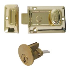 Nightlatch Traditional Rim Key from Outside Knob from Inside Zinc Alloy and Brass Backset 60 mm case size 92 mm polished brass case/cylinder finish