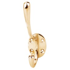 Hat and Coat Hook Brass 69 x 137 mm Hemlock Face fixing Polished brass finish