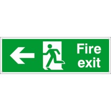 Standard Fire Sign Fire Exit 600 x 200 mm Rigid Plastic Drilled for screw fixing Sign: 'Fire Exit' man running with arrow (left)