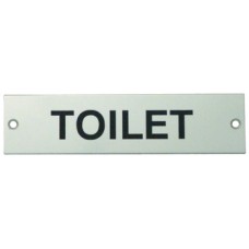 Sign 140 x 35 mm Stainless Steel Black silk screened text Sign: TOILET satin