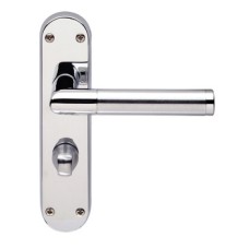 Lever Handles Mitred on Backplates for Bathroom Lock Brass With WC release and inside turn Polished/satin chrome