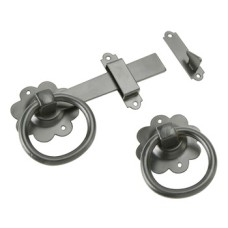 Ring Handle Gate Latch Plain Face Fixing Steel Black