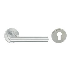 Lever Handle Set 304 Stainless Steel HL02 Häfele Pair of lever handles and roses With Euro profile cylinder escutcheon satin