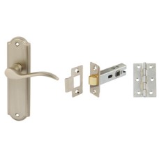Lever Handles on Backplates Latch Pack Zinc Alloy Sywell Handle: Satin nickel
